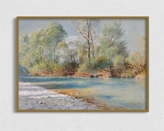 Vintage Landscape Antique Painting Vintage River Art Prints