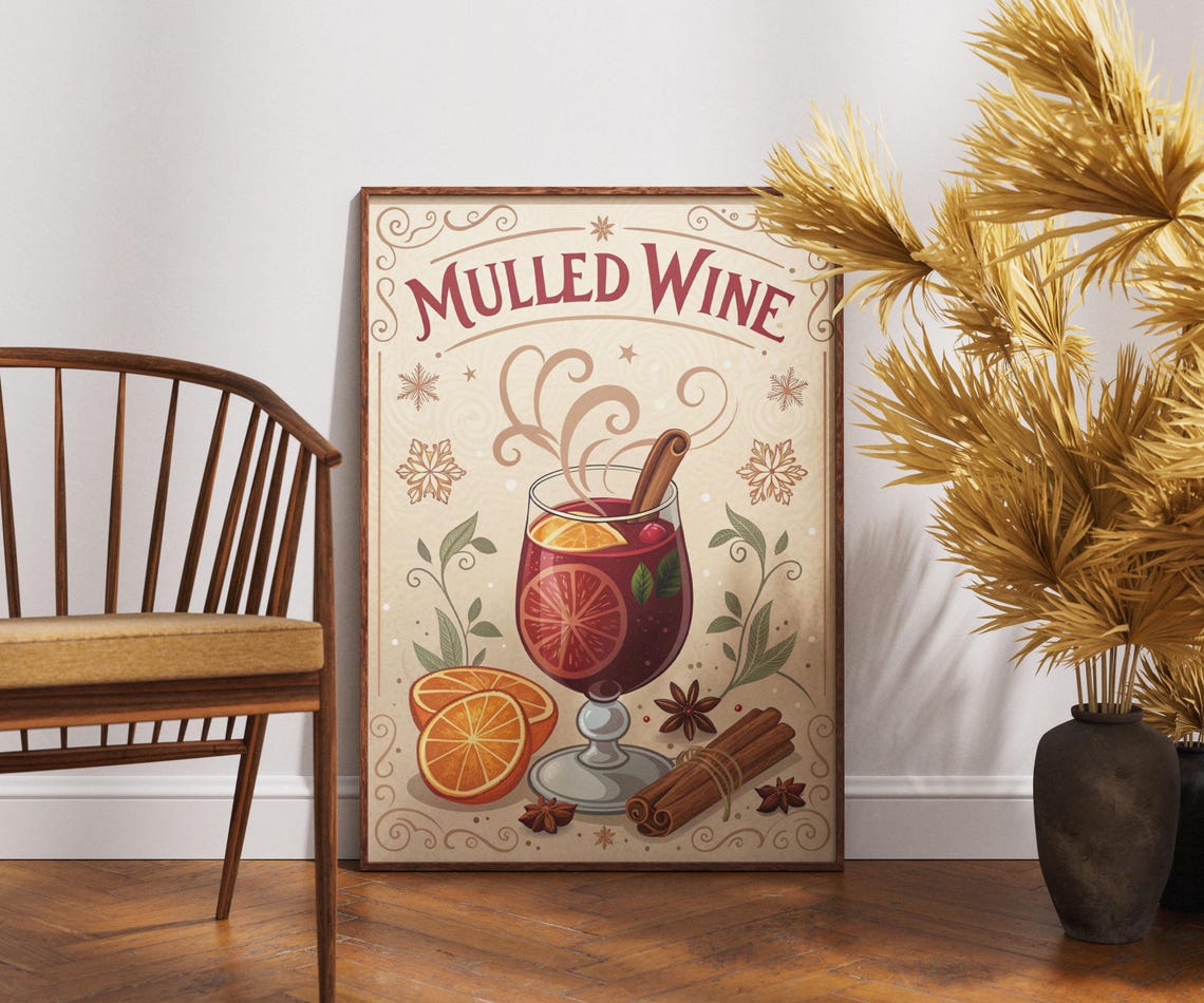 Mulled Wine Vintage Winter Beverage Cinnamon Spice Bar Poster