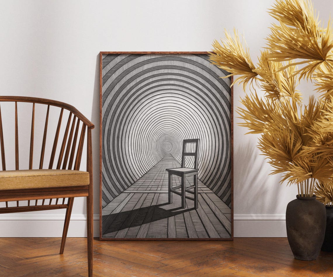 Surreal Chair Tunnel Black And White Optical Illusion Art Poster