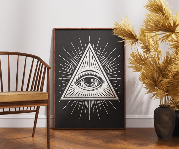 All Seeing Eye Art Print Mystical Triangle Wall Decor Esoteric Black And White Illustration Spiritual Awakening Poster