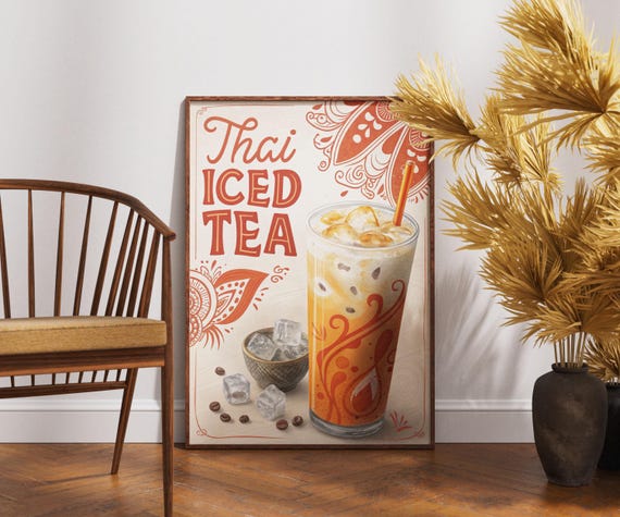 Vintage Thai Iced Tea Poster Retro Beverage Wall Art Classic Caf Decor Rustic Drink Artwork Nostalgic Print Southeast Asian