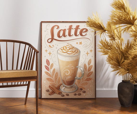 Vintage Latte Poster Retro Coffee Wall Art Classic Caf Decor Rustic Kitchen Artwork Nostalgic Print Baristainspired