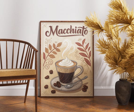 Vintage Macchiato Poster Retro Coffee Wall Art Classic Caf Decor Rustic Kitchen Artwork Nostalgic Print Barista Beverage