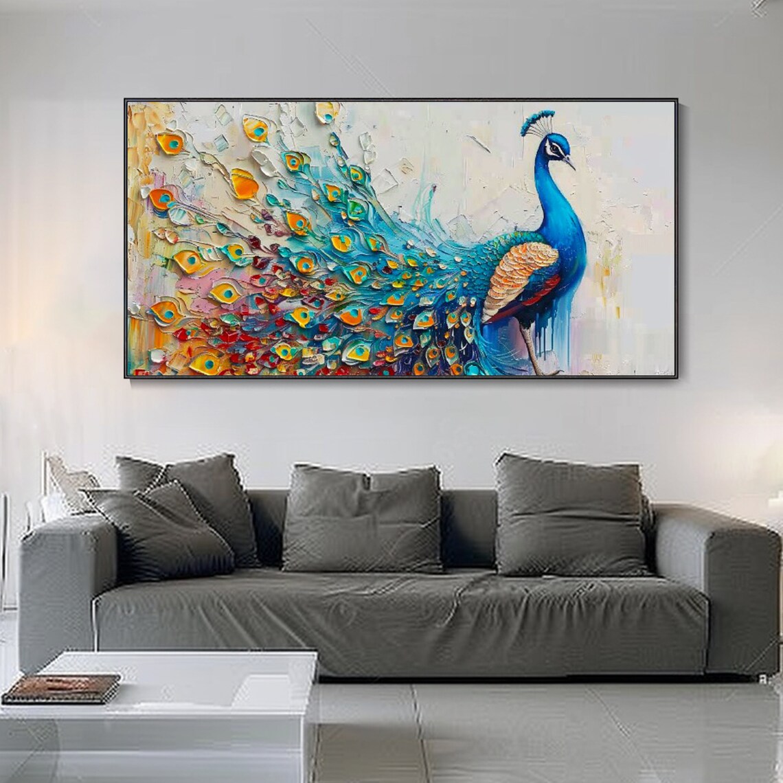 Peacock Oil Painting Abstract Animal Art Print - Image 3