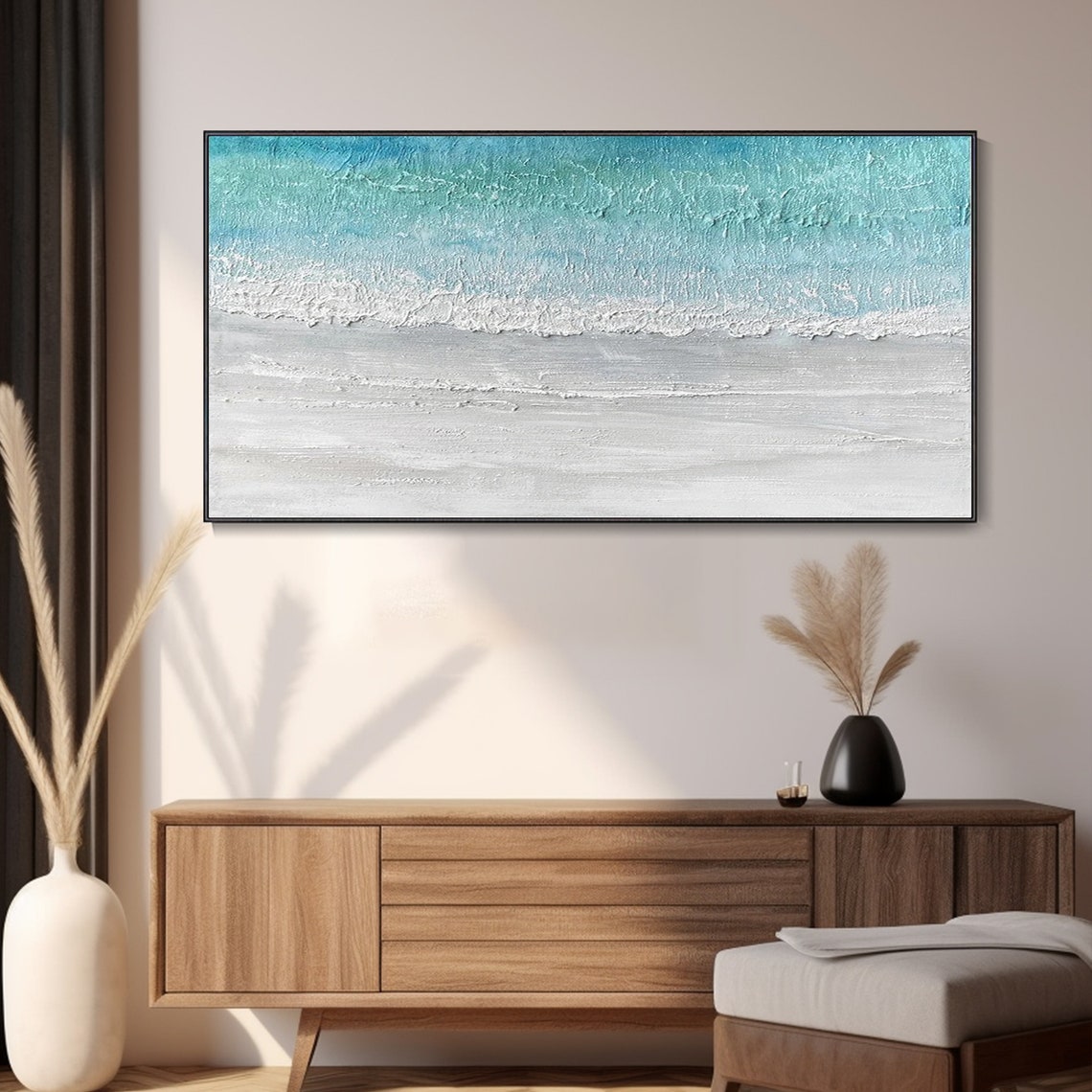 Minimalist Aerial Beach Shoreline White Turquoise Abstract Wall Art - Image 2