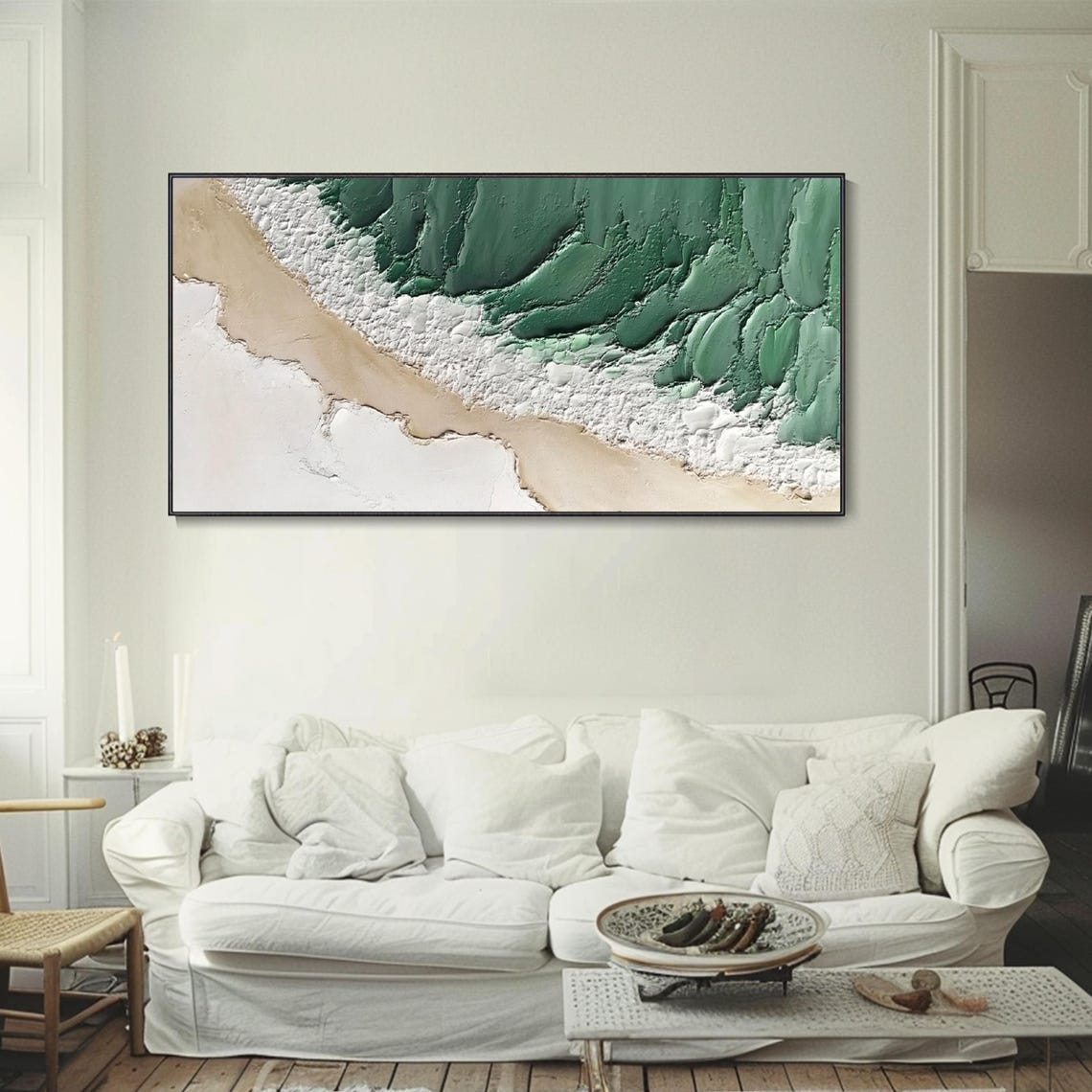 Aerial Emerald Coastline White Sand Green Waves Minimal Wall Art - Image 4
