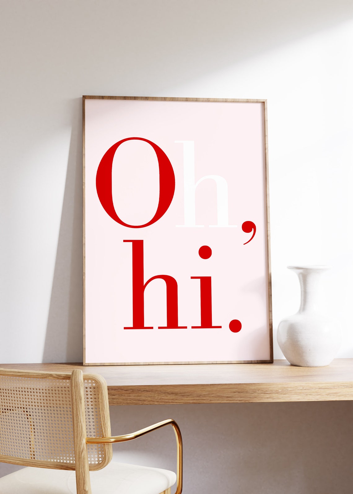 Minimal Oh Hi Greeting Quote Big Red Serif Typography Pink Poster - Image 2