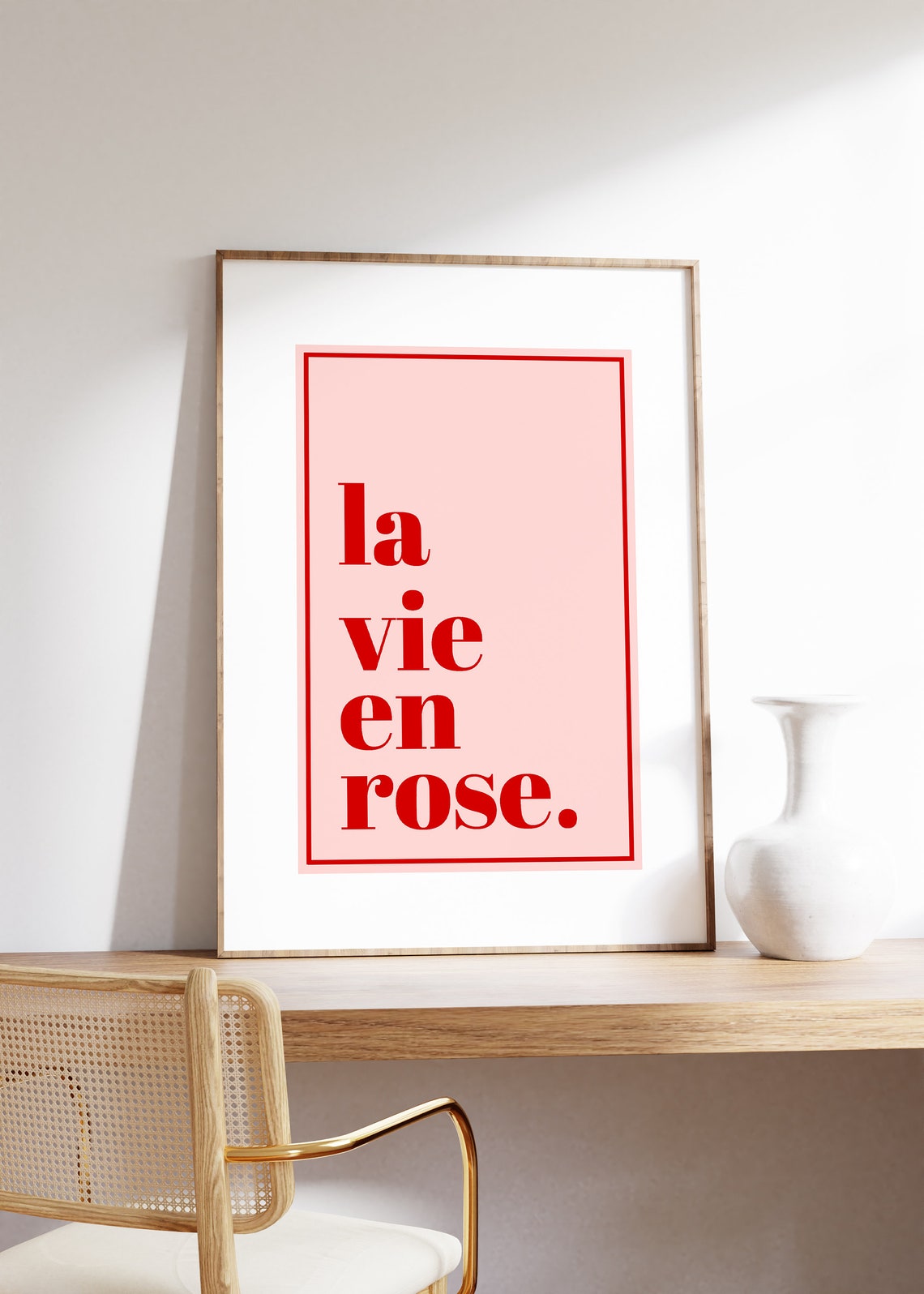 Chic La Vie En Rose French Quote Pink Red Typography Decor Poster - Image 2