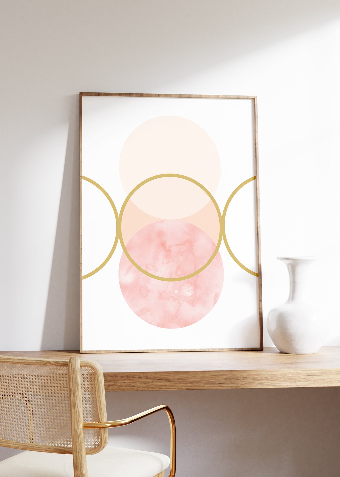 Abstract Gold Circle Rings Pink Watercolor Minimalist Poster - Image 2
