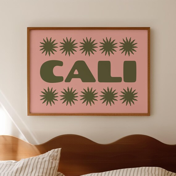 Retro Cali Typography Print Midcentury Modern California Wall Art Digital Download Horizontal
