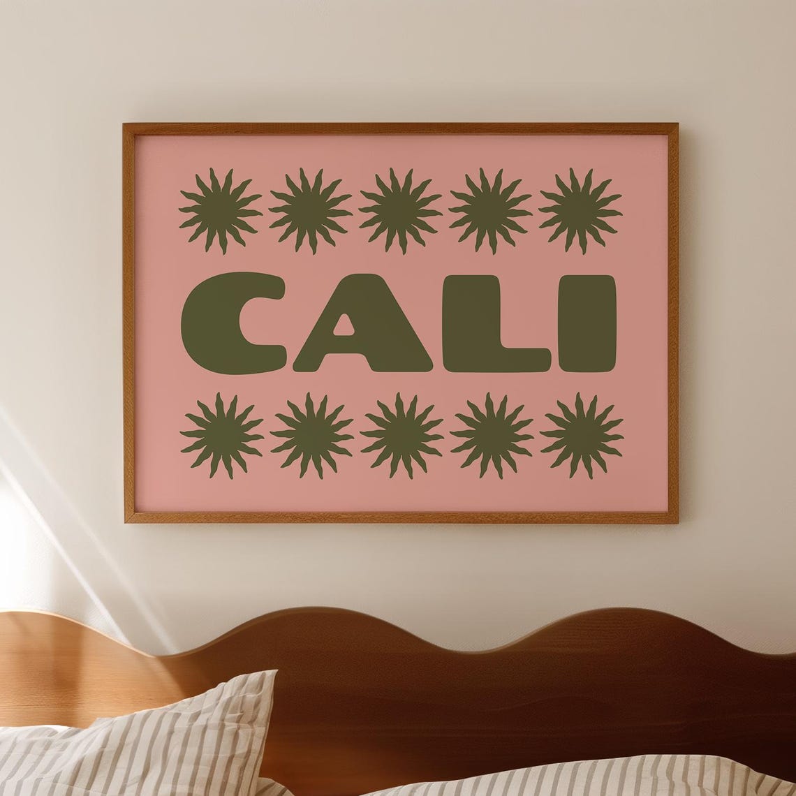 Cali Retro Typography Pink Green Starburst Midcentury Poster
