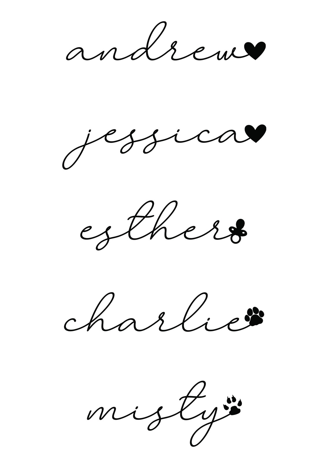 Custom Personalised Family Names Script Hearts Paws Gift Wall Art - Image 2