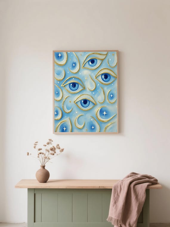 Mystical Blue Eye Framed Poster Boho Celestial Wall Decor