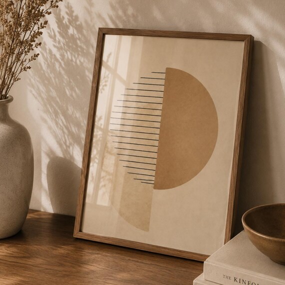 Minimalist Geometric Wall Art Print Abstract Beige Poster Scandinavian Japandi Decor Modern Neutral Line