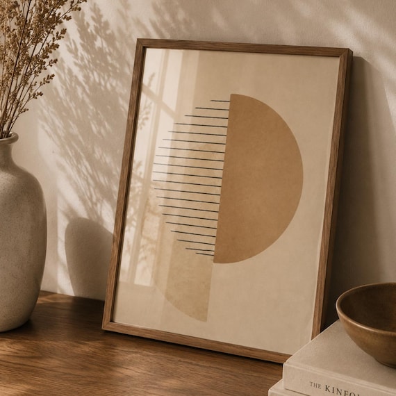 Scandinavian Beige Half Circle Line Minimal Art Neutral Poster