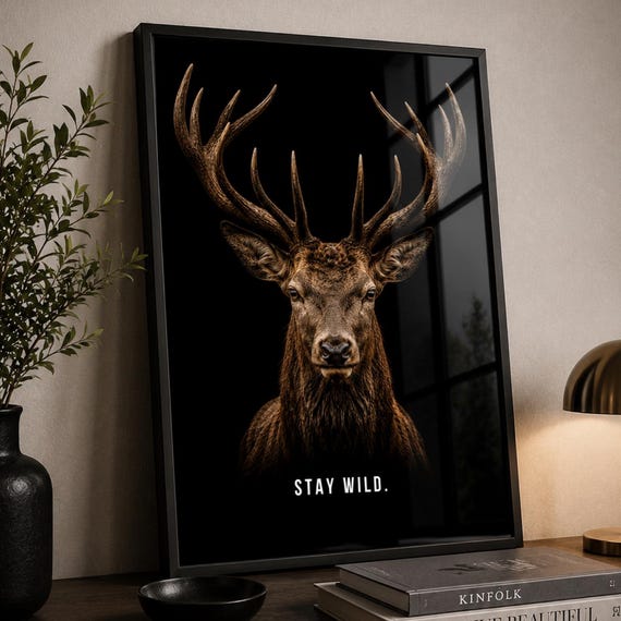 Deer Wall Art Print Majestic Stag Poster Wildlife Decor Rustic Cabin Nature Quote Stay Wild