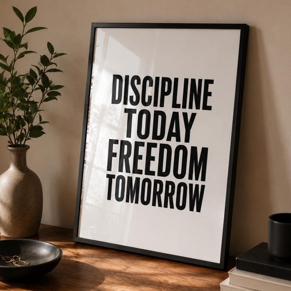 Discipline Today Freedom Tomorrow Print Motivational Wall Art Inspirational Quote Poster Minimalist Office Decor Gym
