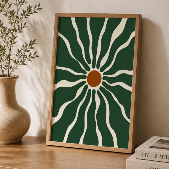 Green Abstract Floral Wall Art Print Mid Century Modern Botanical Poster Scandinavian Flower Decor Artwork