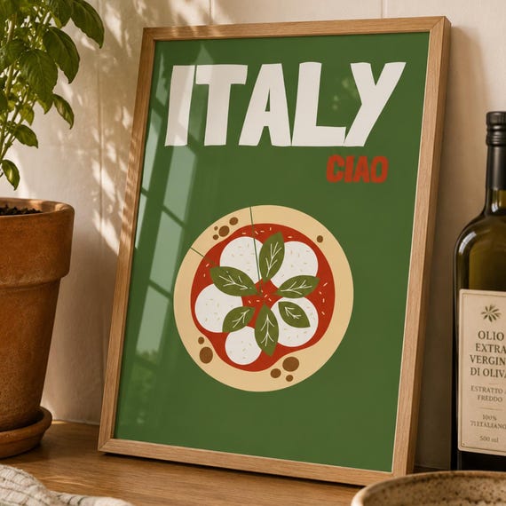 Italian Pizza Wall Art Print Kitchen Poster Food Decor Modern Retro Pizzeria Gift