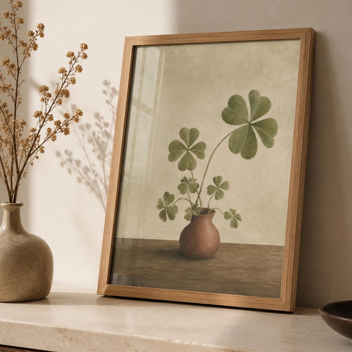Lucky Clover Vintage Botanical Poster, Cottagecore Decor