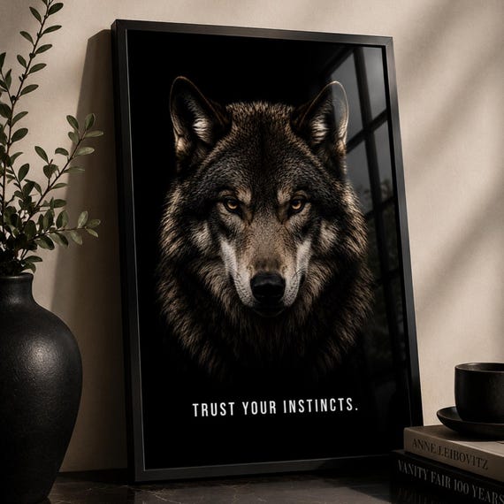 Wolf Wall Art Print Poster Wildlife Decor Motivational Trust Your Instincts Nature Home