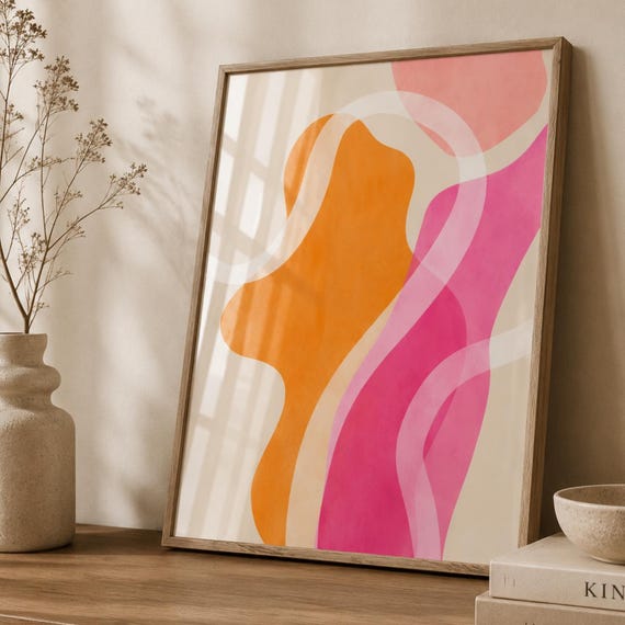 Abstract Woman Silhouette Wall Art Print Pink Orange Modern Minimalist Poster Contemporary Feminine Home Decor Gift