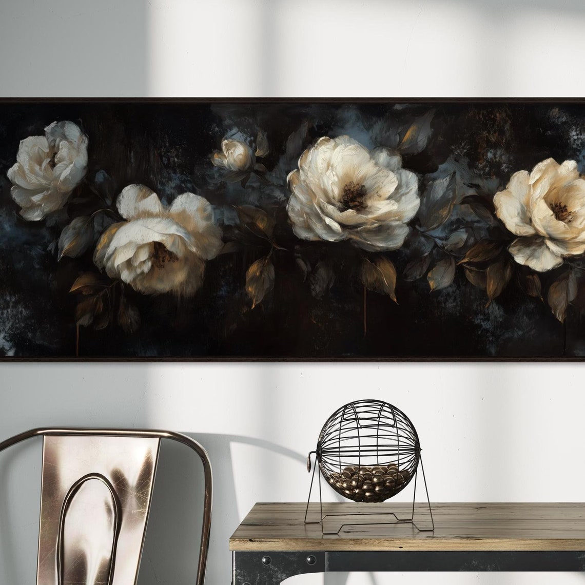 Moody Botanical Art Print Dark Floral Panoramic Wall Art For Above Couch And Bed Decor In Elegant Neutral Tones - Image 5