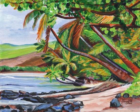 Hawaii Landscape Print Tropical Coconut Print Makaweli Kauai Art Pakalas Beach Print Hawaiian Beach Painting Art From Kauai