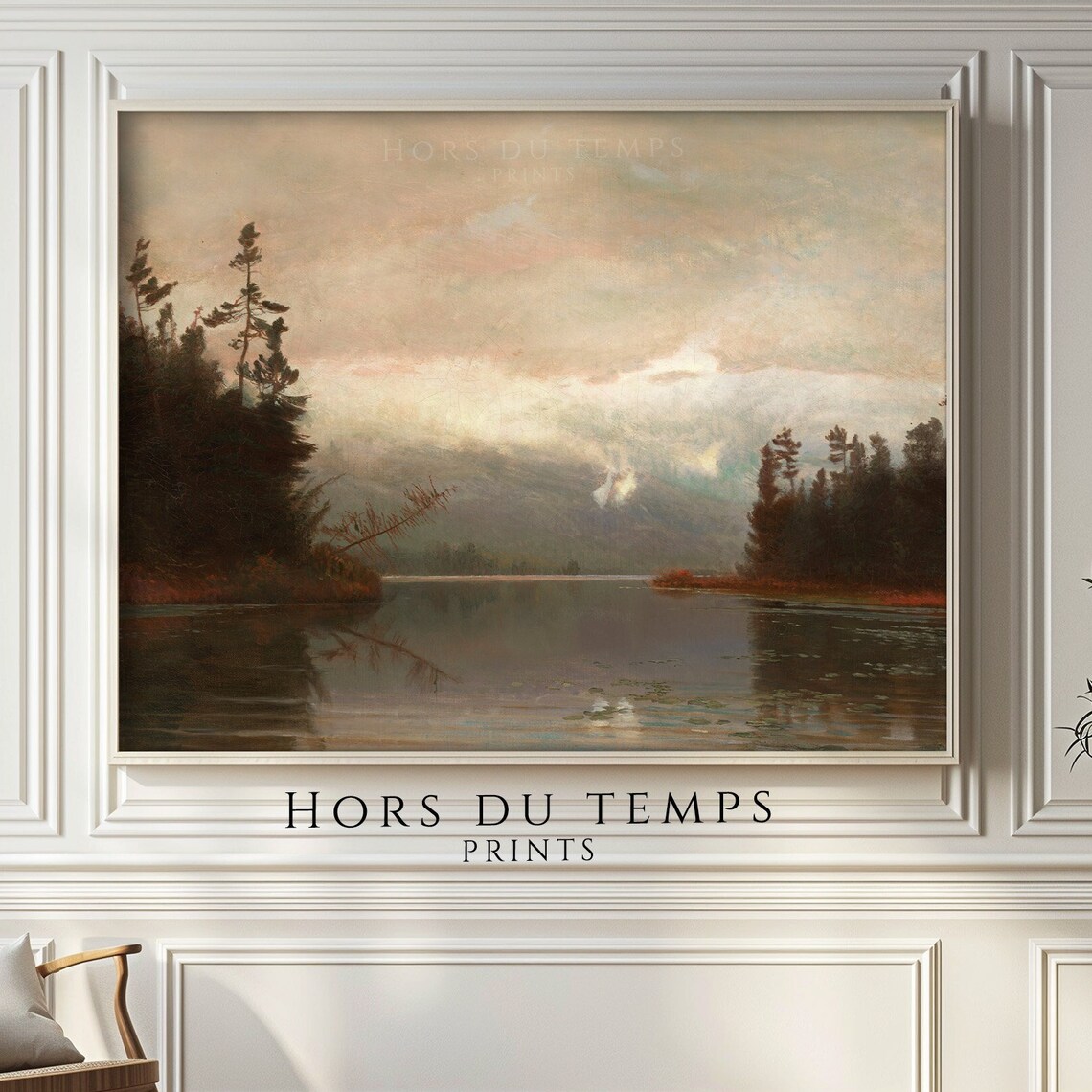Dark Moody Mountain Lake Autumn Landscape Vintage Oil Poster - Image 2