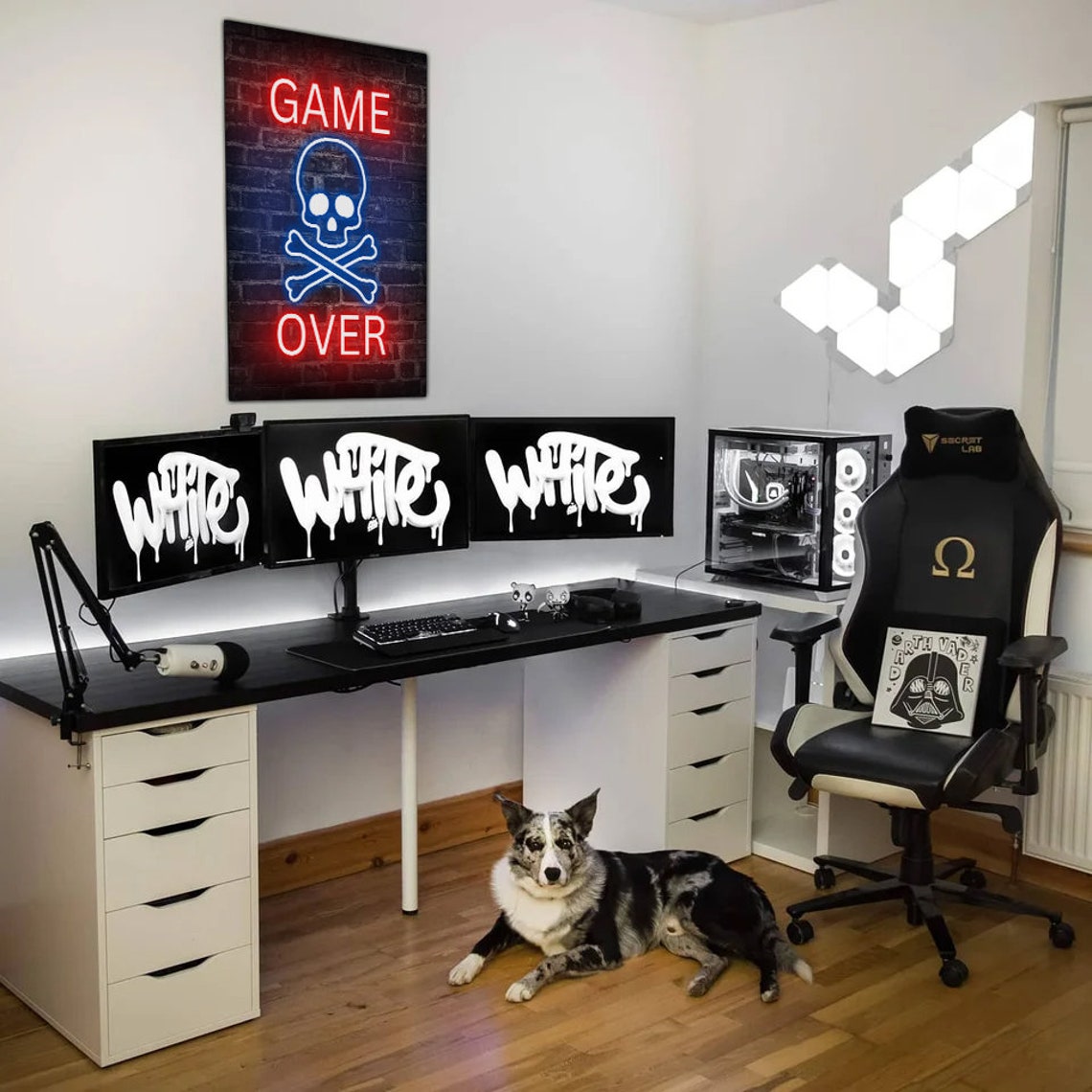 Game Over Neon Sign Skull Crossbones Brick Wall Gaming Poster - Image 2