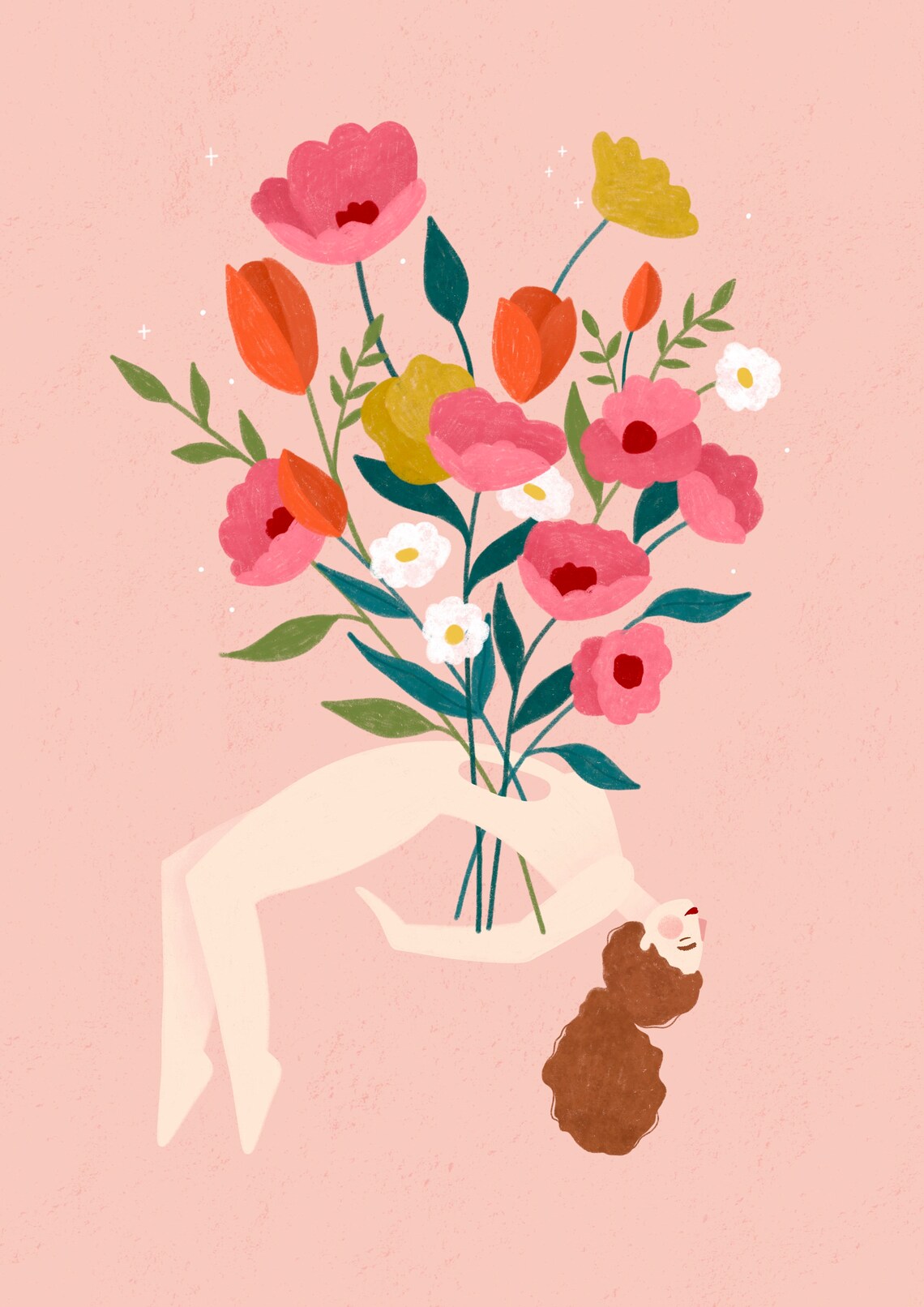 Woman Bouquet Body Blooming Flowers Self Love Floral Art Poster - Image 2