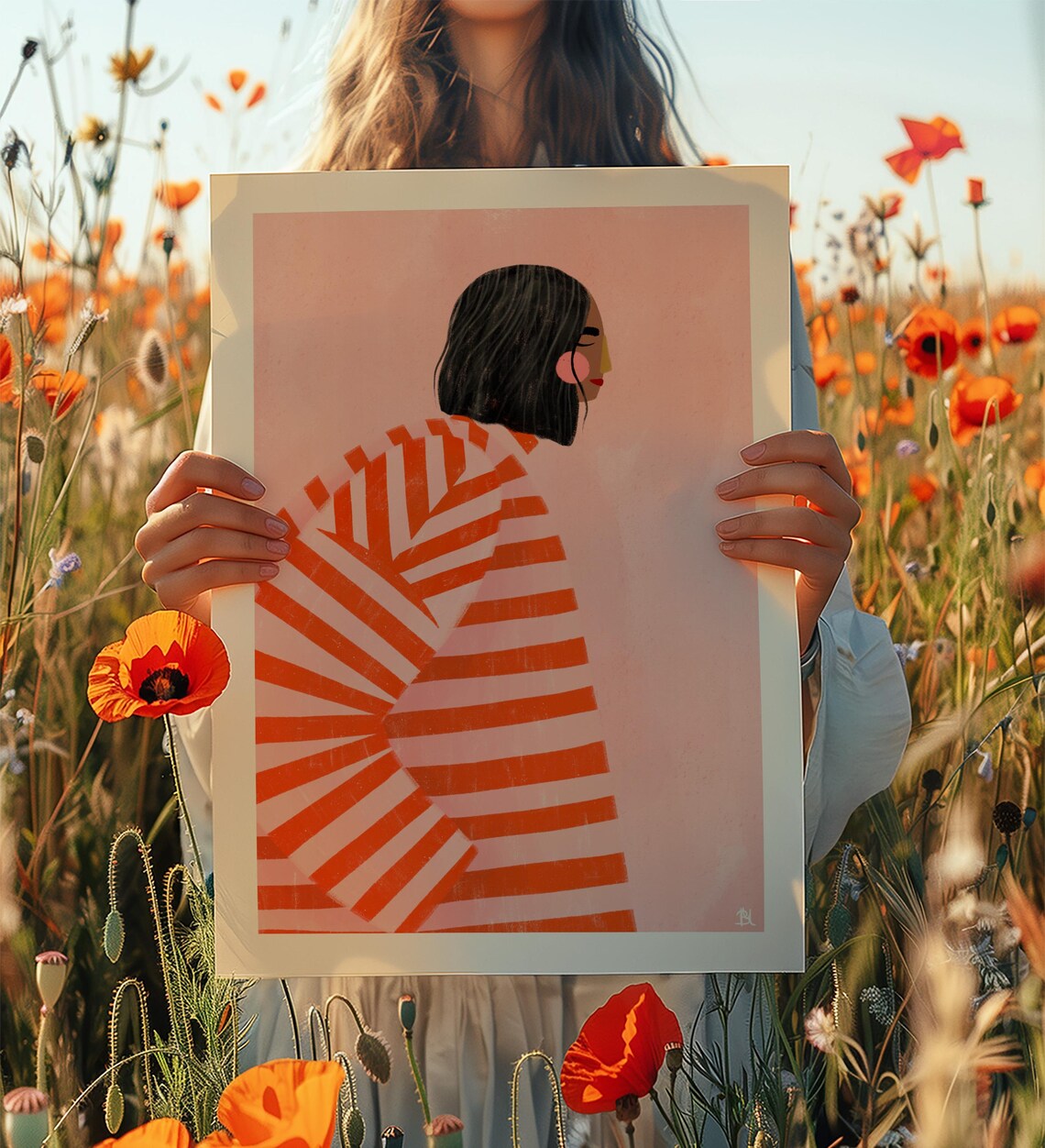 Woman With Orange Stripes Art Print, Minimal Portrait - Image 4