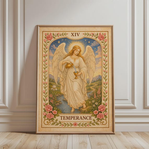 Spiritual Wall Art 14 Temperance Tarot Card Print Floral Bohemian Major Arcana Mystic Botanical Vintage Poster Celestial Home Decor