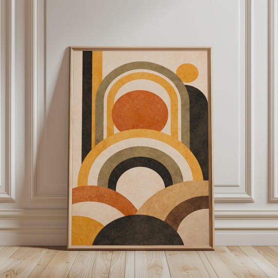 Abstract Poster Retro Geometric Wall Art For Living Room Mid Century Modern Decor Minimalist Earth Tone Print