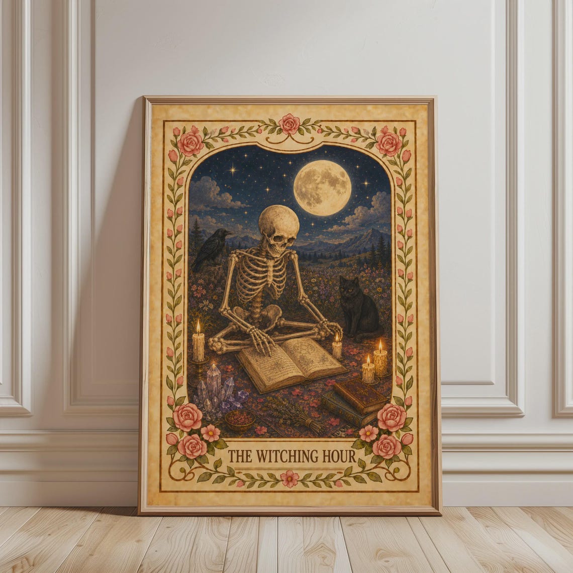 The Witching Hour Tarot Card Print Skeleton Reader Moonlight Decor