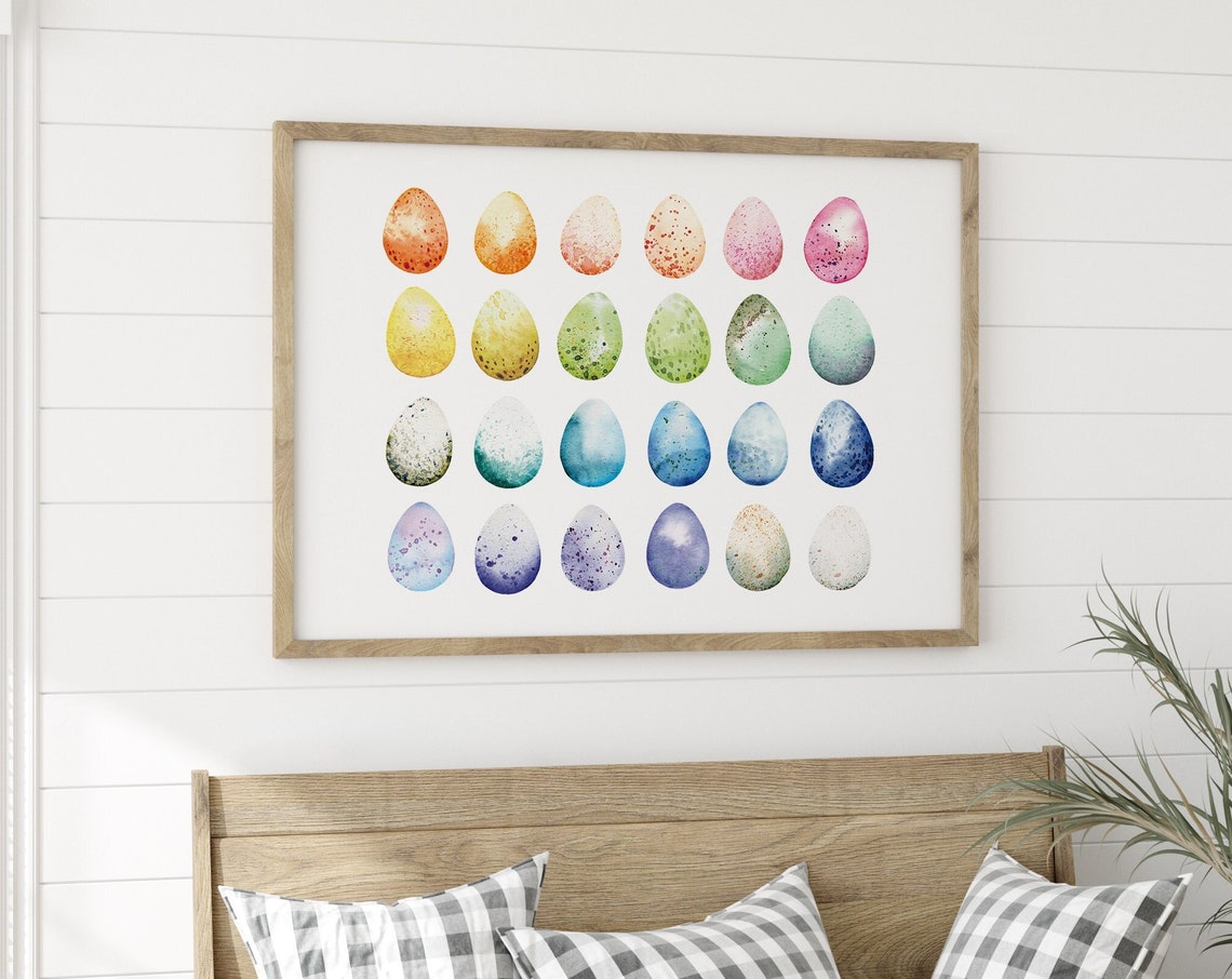 Colorful Watercolor Easter Eggs Spring Holiday Pastel Wall Art