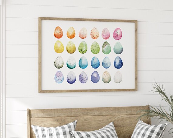 Colorful Watercolor Easter Eggs Spring Holiday Pastel Wall Art