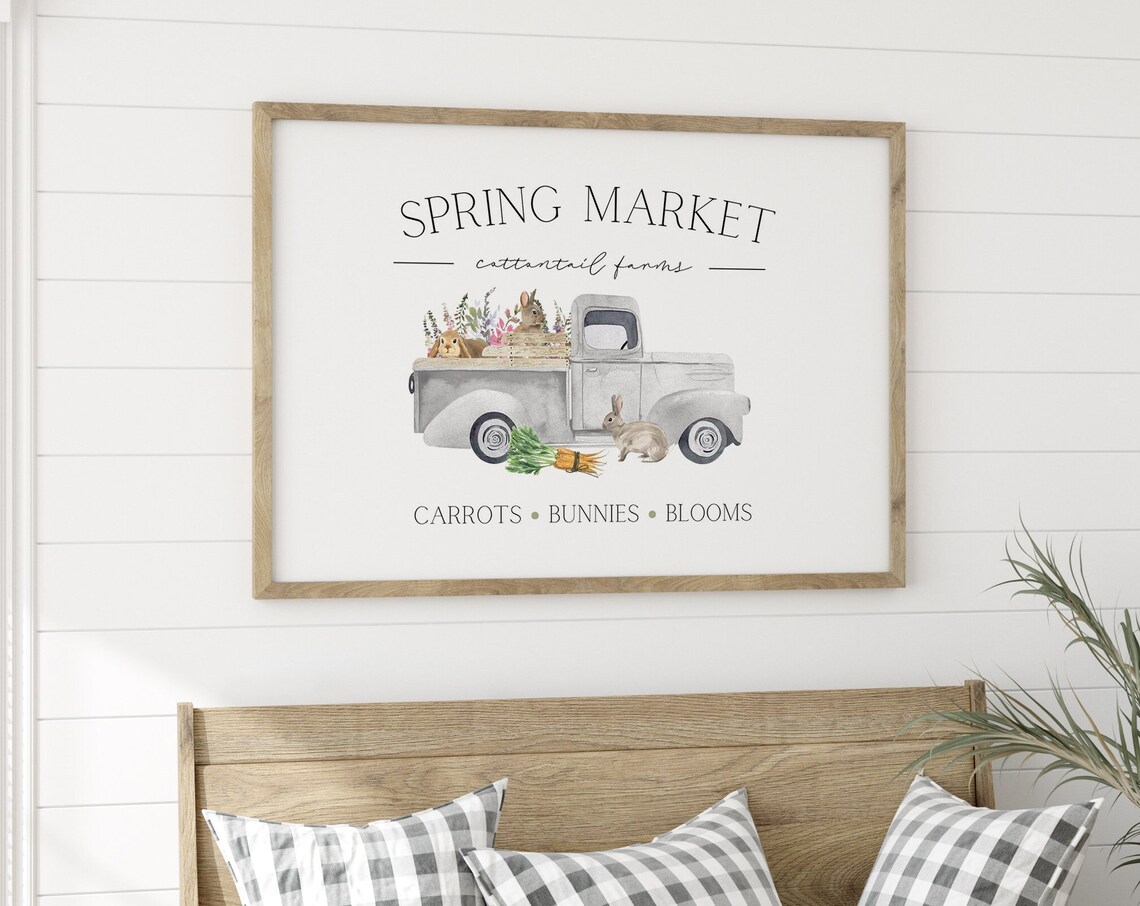 Spring Market Cottontail Farms Vintage Truck Easter Bunny Art Print