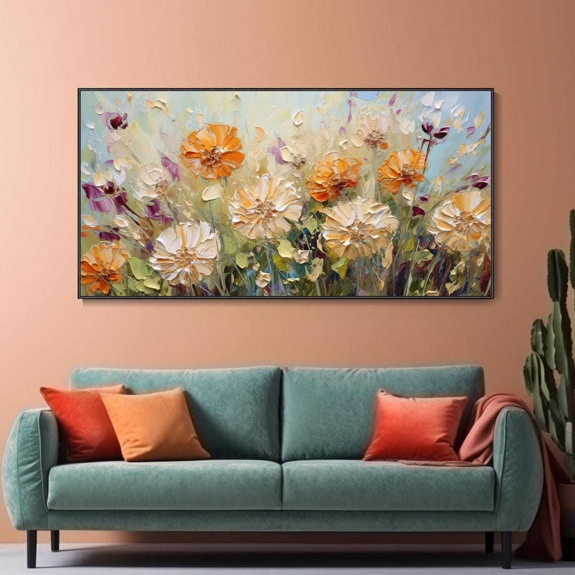 Romantic Pastel Floral Blooming Orange Cream Flowers Elegant Art Print - Image 2