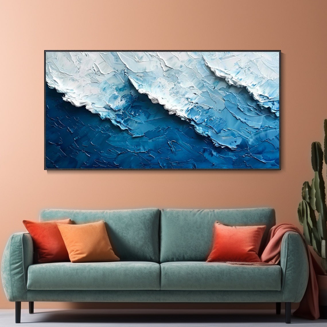 Deep Blue Ocean Waves Textured Minimalist Impasto Art Poster - Image 2
