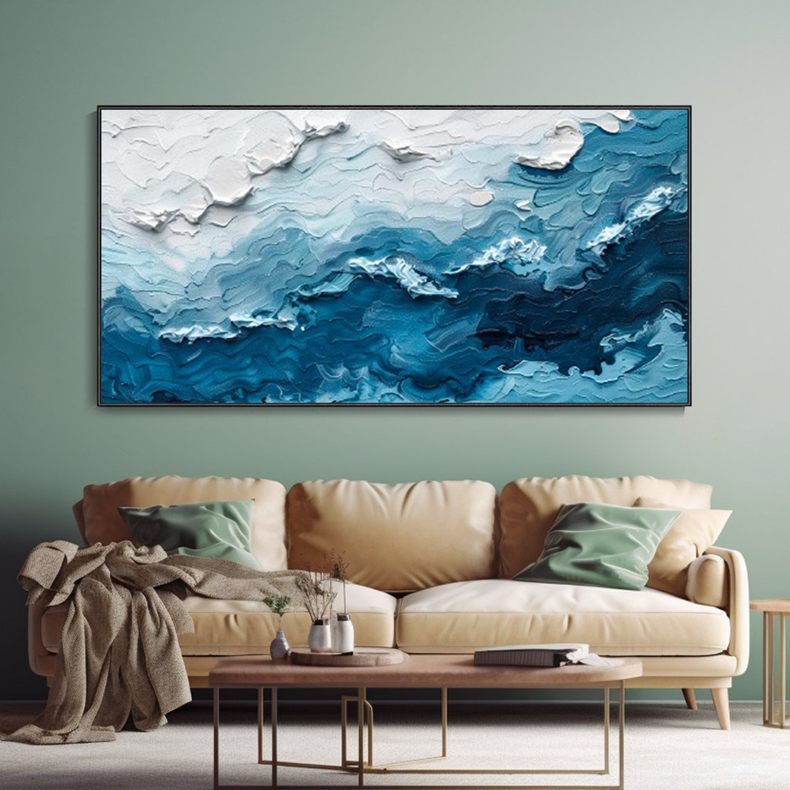 Deep Blue Ocean Waves Thick Texture Dynamic Abstract Seascape Poster - Image 3