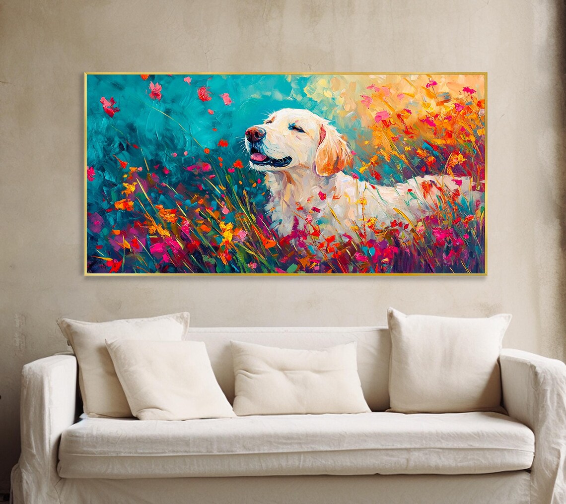 Golden Retriever In Wildflower Field Dog Portrait Art Poster - Image 4