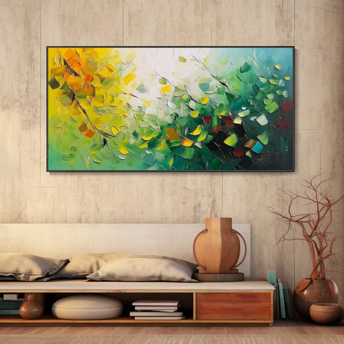 Abstract Green Leaves Textured Botanical Oil Painting Poster - Image 5
