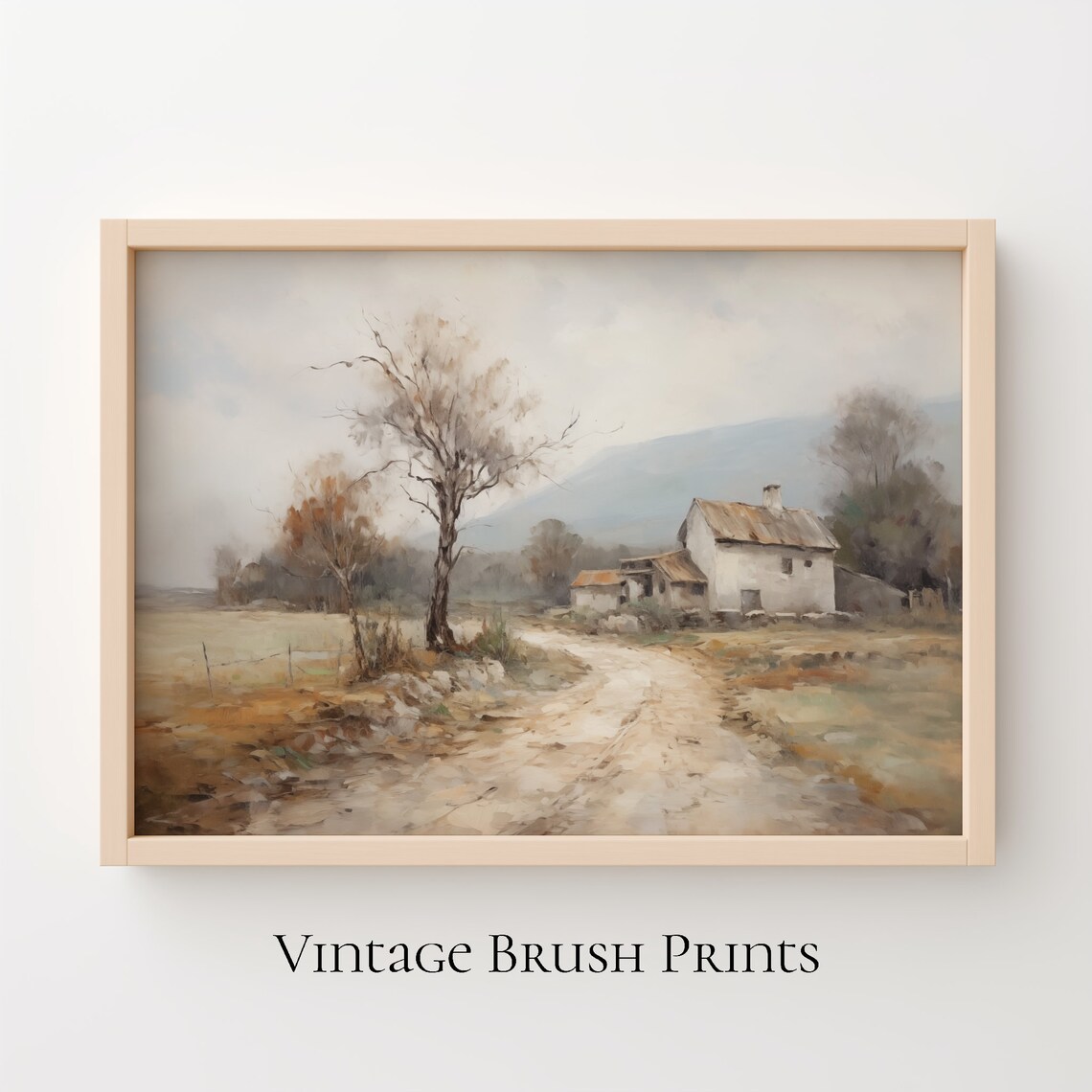 Vintage Farmhouse Landscape Country Road Cottage Muted Tones Poster
