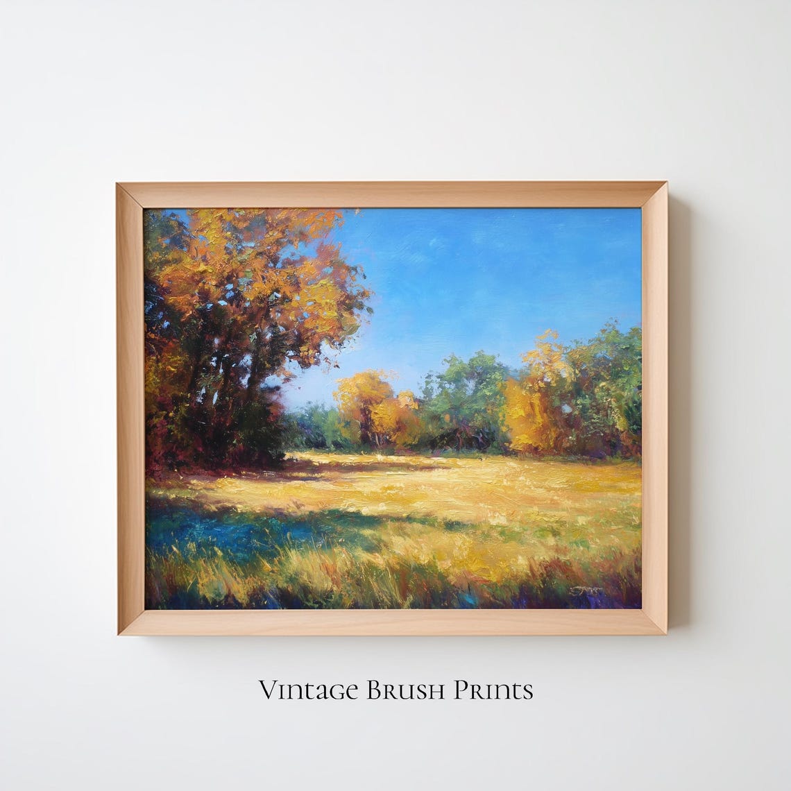 Golden Autumn Field Sunlit Meadow Fall Countryside Painting Wall Art