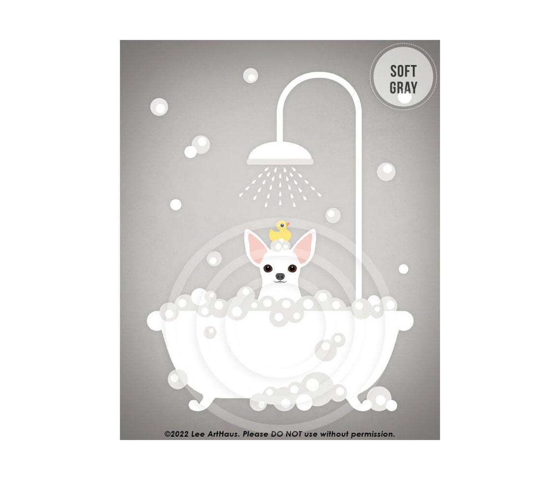 White Chihuahua Bubble Bath Pink Clawfoot Tub Rubber Duck Poster - Image 3