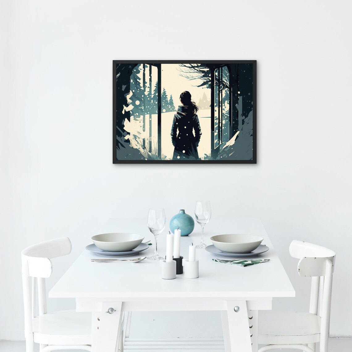 Snowfall In The Forest, Winter Landscape Art Print - Image 2