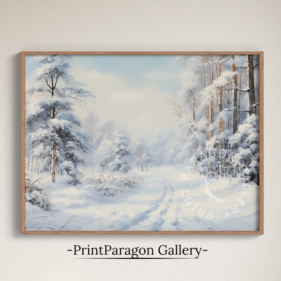 Snowy Forest Path Between Snow Laden Trees Bright Winter Wall Art