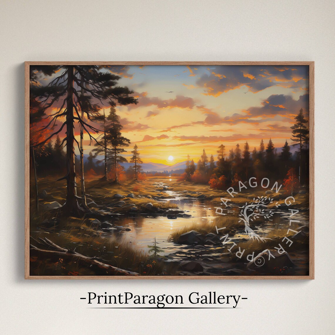 Golden Sunset Pouring Over a Rocky Mountain Stream in Autumn Poster
