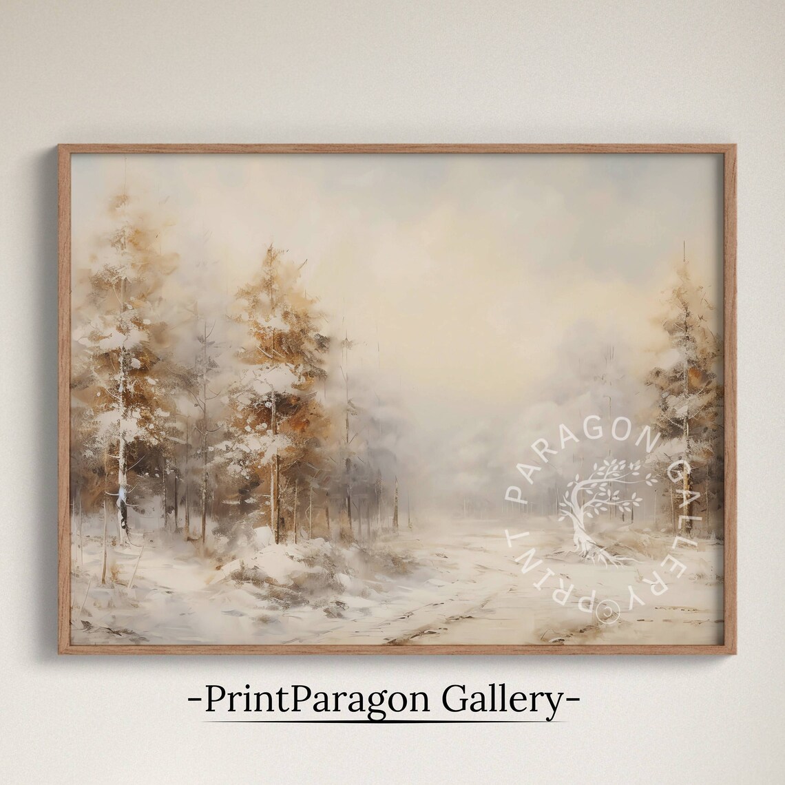 Soft Winter Forest Watercolor Painting Cream Snow Pines Quiet Trail Poster